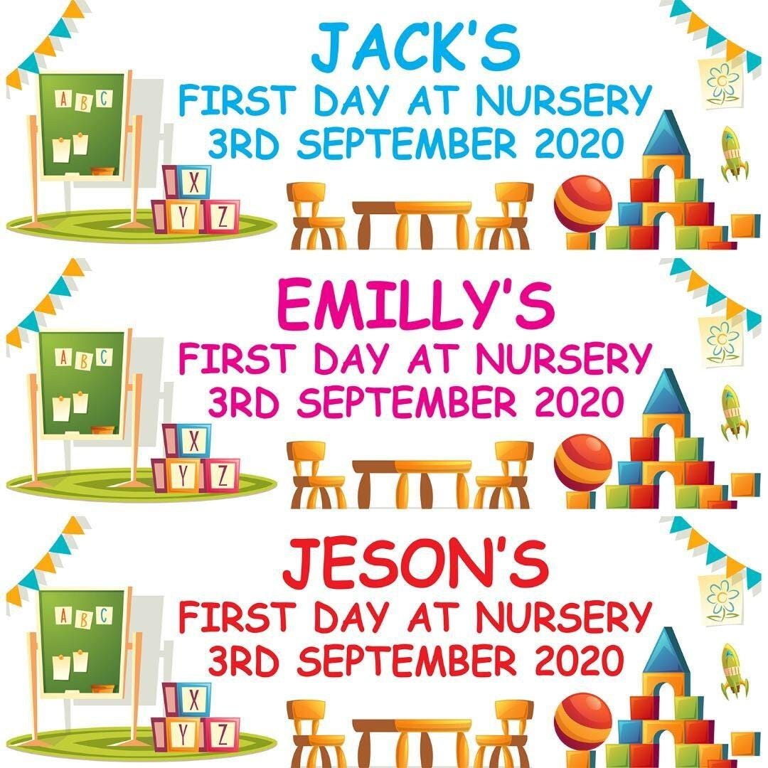 2x Personalised First Day At Nursery Banner: Milestone Party Decoration