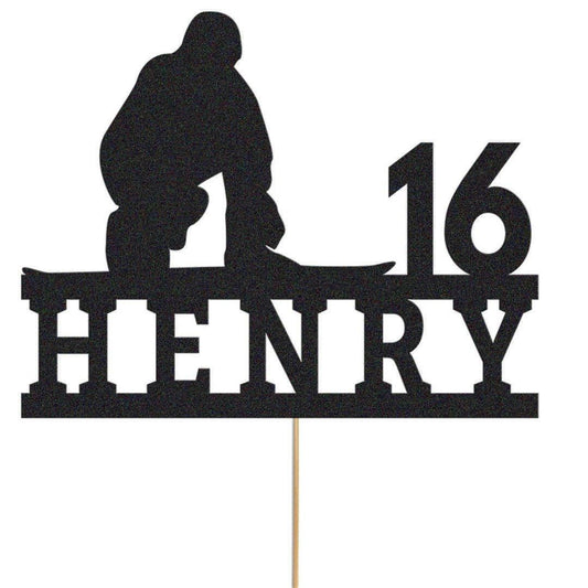 Personalized Skiing Birthday Cake Topper: Glitter Skier, Any Name & Age