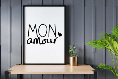 Mon Amour Heart Motivational Inspirational Positive Words Poster Art Print Wall