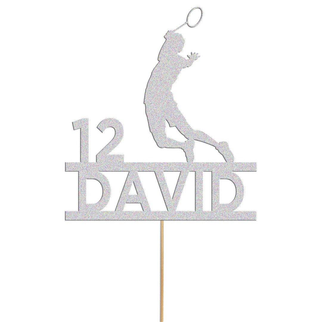 Personalised Badminton Cake Topper: Glitter Birthday Party Decoration