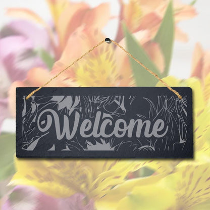 Welcome Laser Engraved Hanging Slate House Garden Home Decor Plaque Sign