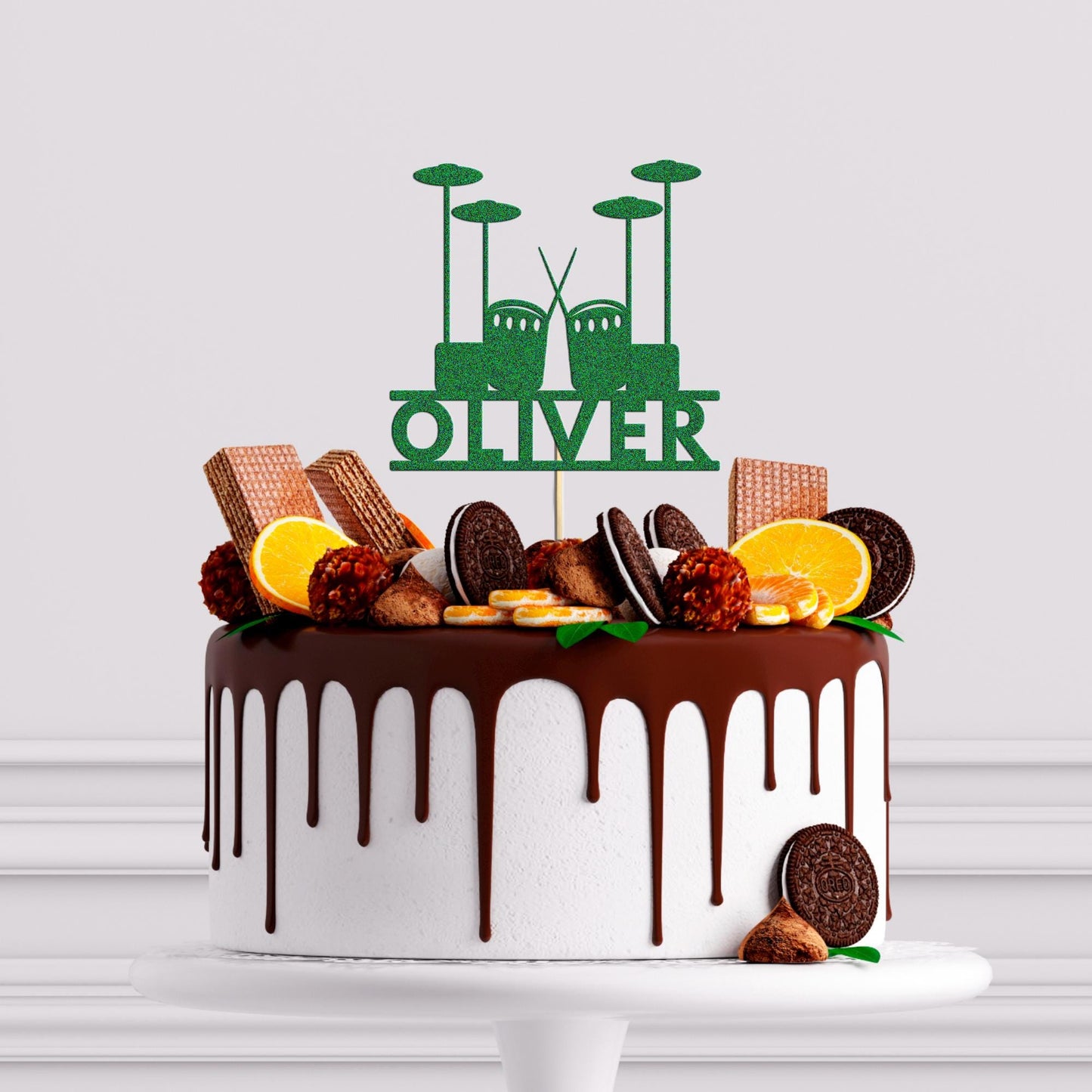 Personalised Glitter Drummer Cake Topper: Music Birthday Decoration