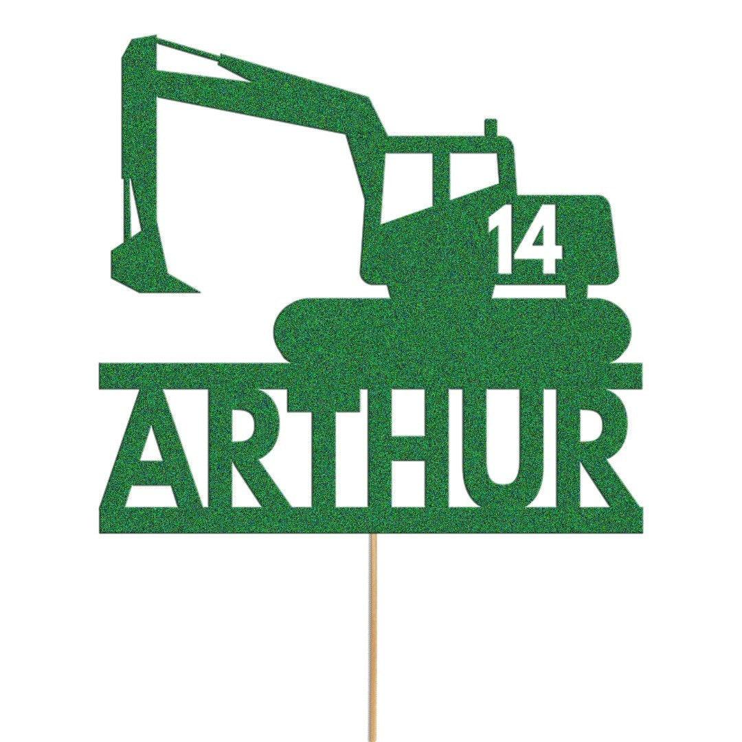 Personalised Glitter Digger Cake Topper: Construction Birthday Decor