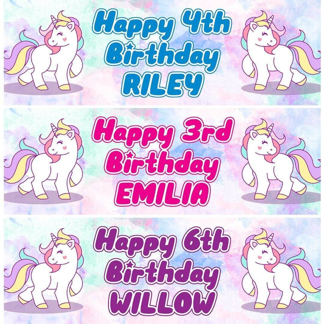 2 Personalised Twin Unicorn Birthday Party Celebration Banner Decoration Posters