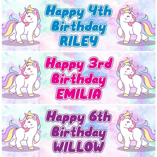 2 Personalised Twin Unicorn Birthday Party Celebration Banner Decoration Posters
