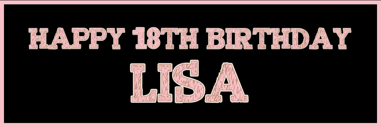 Personalised Birthday Party Banner: Rose Gold Effect, Black Theme (Set of 2)