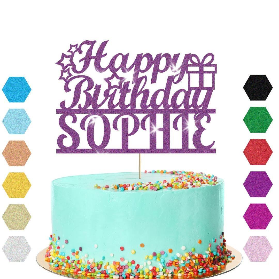 Personalised Glitter Happy Birthday Cake Topper Custom Party Decoration Any Name