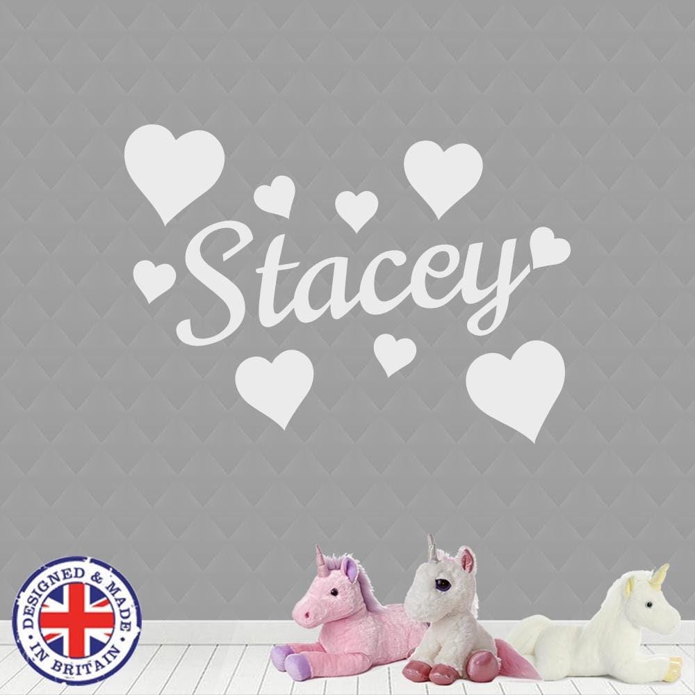 Personalised Name Custom Vinyl Sticker Hearts Wall Art Boys Girls Kids Bedroom