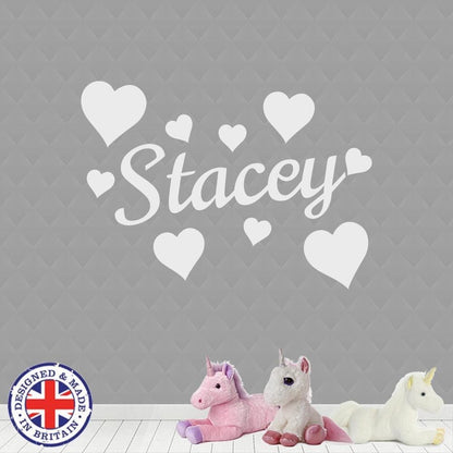 Personalised Name Custom Vinyl Sticker Hearts Wall Art Boys Girls Kids Bedroom