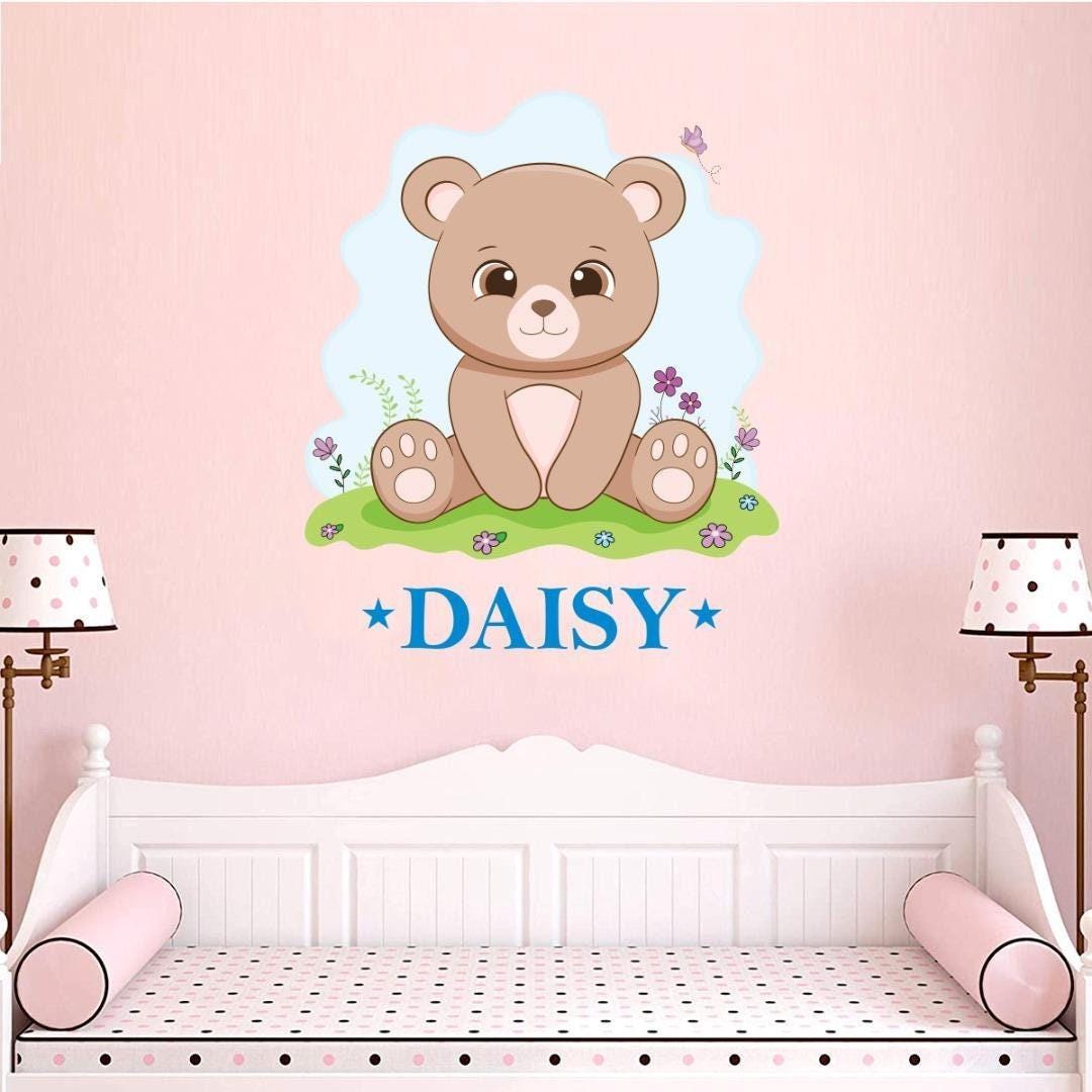 Personalised Bear Wall Sticker Name Vinyl Decal Boys Girls Kids Nursery Bedroom