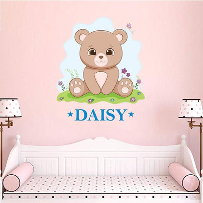 Personalised Bear Wall Sticker Name Vinyl Decal Boys Girls Kids Nursery Bedroom