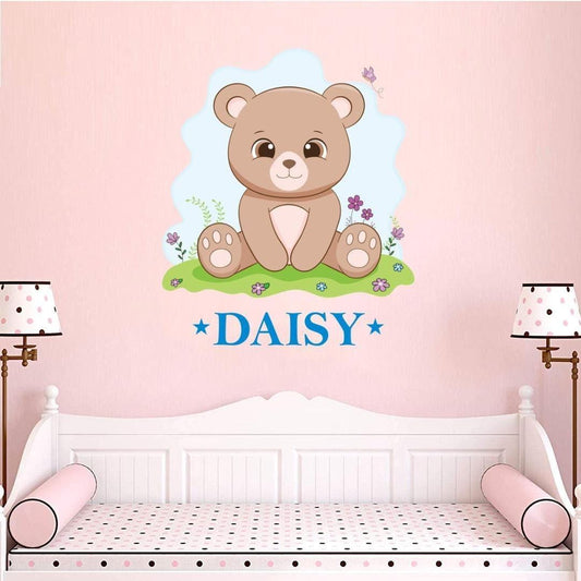 Personalised Bear Wall Sticker Name Vinyl Decal Boys Girls Kids Nursery Bedroom