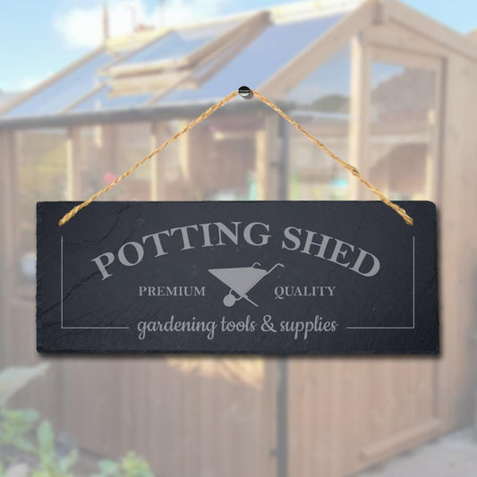 Potting Shed Gardening Tools Hanging Slate Engraved Home Garden Plaque Sign