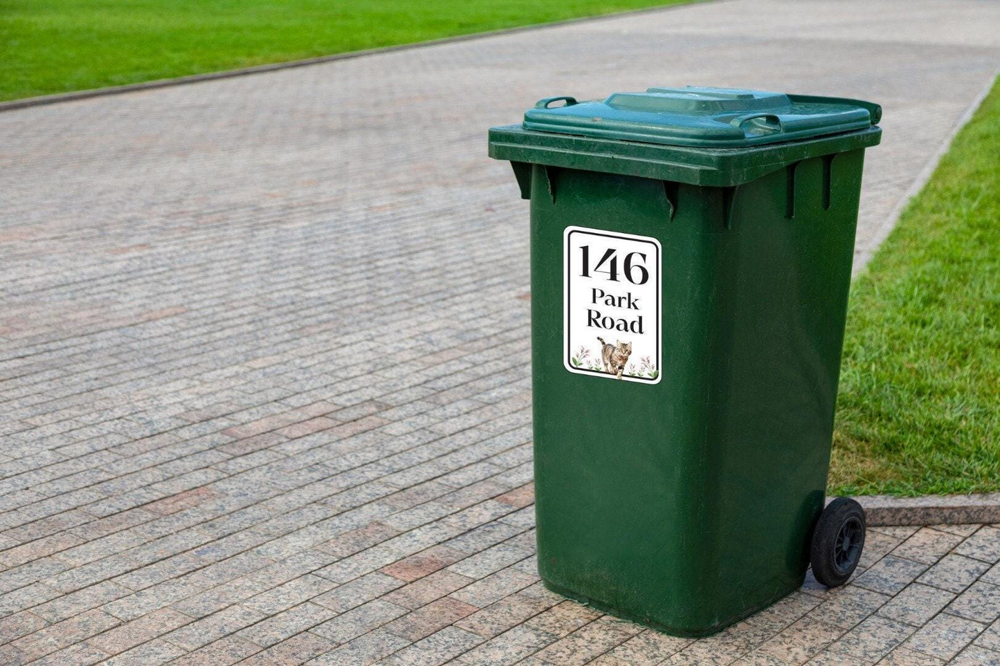 Personalized Cat Wheelie Bin Sticker: Custom Street Address