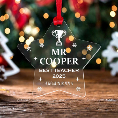 Personalised Teacher Christmas Star Bauble Teaching Assistant Nursery Xmas Gift
