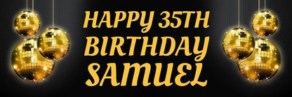 2 Personalised Disco Ball Birthday Party Celebration Banners Decoration Posters