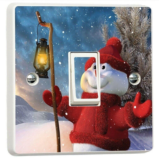 Christmas Snowman Light Switch Sticker Cover Vinyl Skin Wall Decal Decor