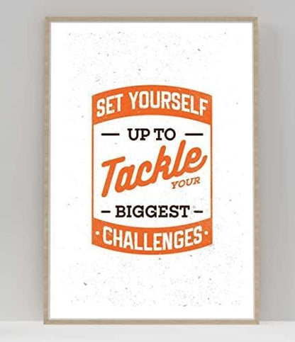 Set Yourself Up To Tackles Inspirational Positive Quote Picture Poster Print
