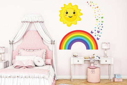 Sunshine Smiling Face Wall Sticker Kids Bedroom Nursery Boho Rainbow Sun Vinyl
