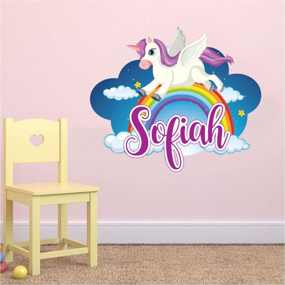 Personalised Rainbow Unicorn Wall Sticker Name Vinyl Decal Girls Kids Nursery Bedroom
