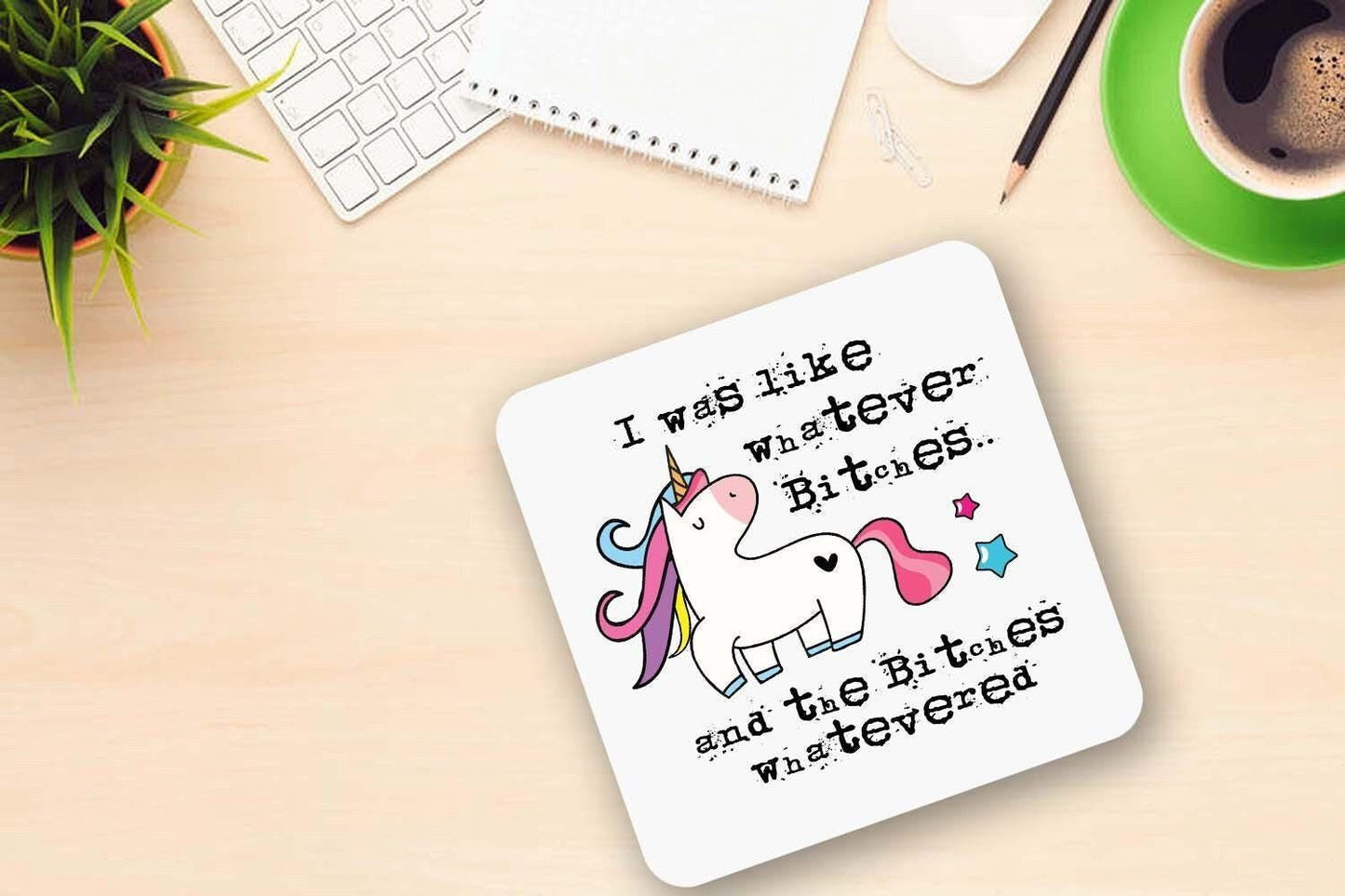I Was Like Whatever Bitches Mug And Coaster Gift Set Funny Unicorn Coffee Cup