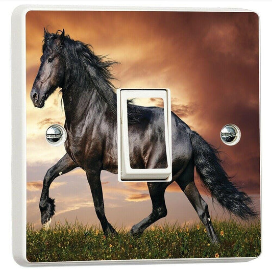 Horse Black Stallion Light Switch Sticker Cover Vinyl Skin Wall Decal Decor