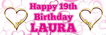 Personalised Heart Birthday Banner: Gold Party Decorations (Set of 2)