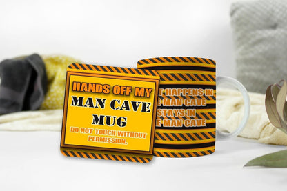 Hands Off Man Cave Mug and Coaster Set: Funny Novelty Gift