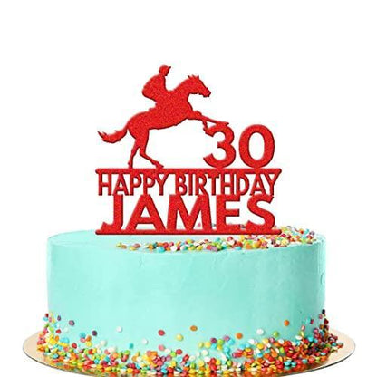 Personalised Acrylic Name Jockey Horse Racing Birthday Cake Topper Decoration