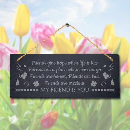 Best Friends Laser Engraved Hanging Slate Friendship Birthday Gift Plaque Sign