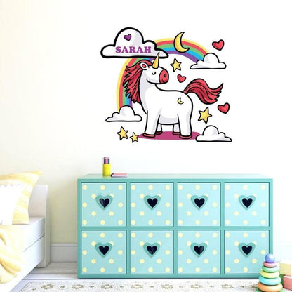Personalised Stars Unicorn Wall Sticker Name Vinyl Decal Girls Kids Nursery Bedroom