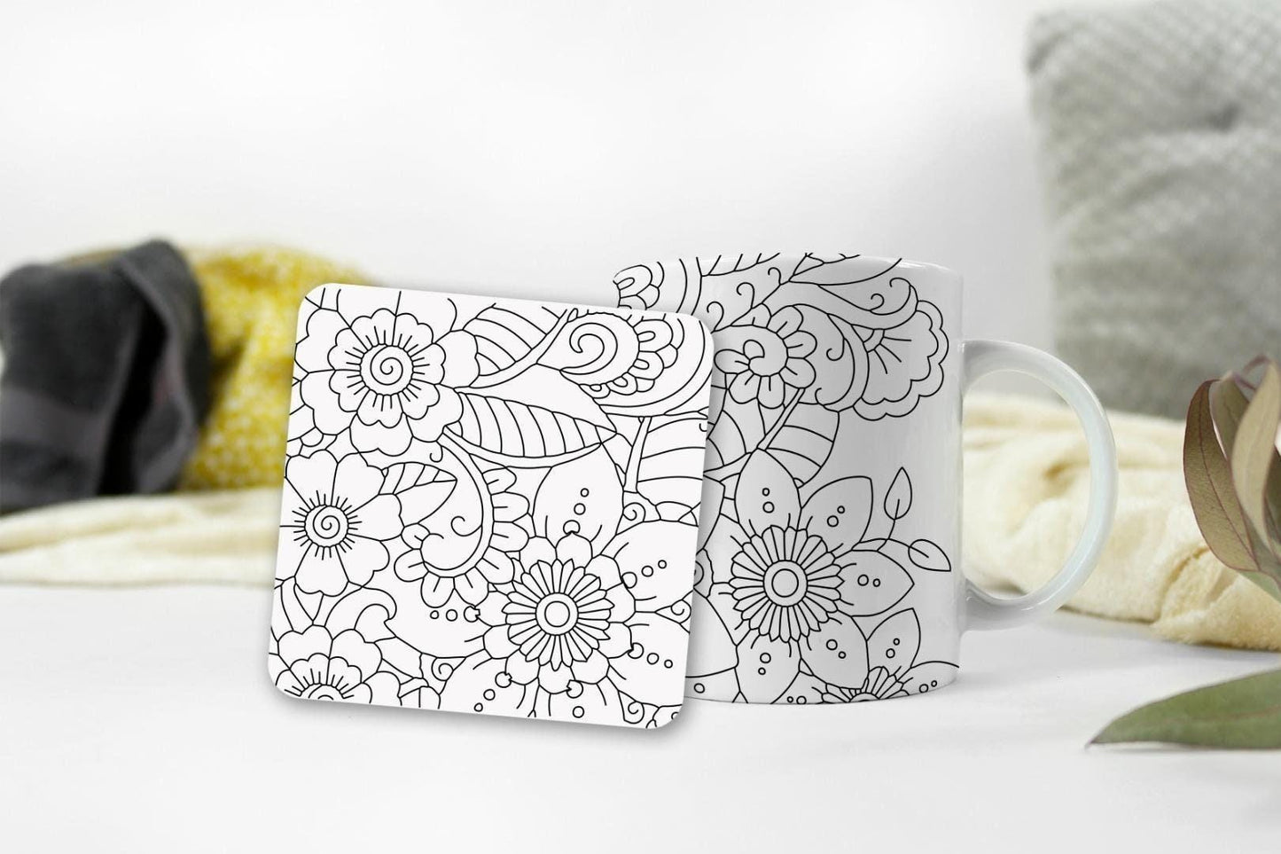 Floral Mug and Coaster Set: Flower Design Gift