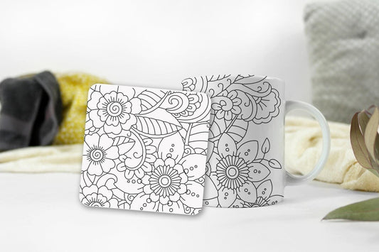 Floral Mug and Coaster Set: Flower Design Gift