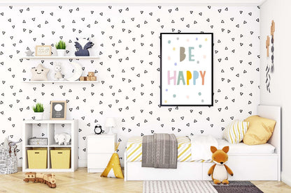 Be Happy Kids Boho Watercolour Hand Painted Effect Nursery Decor Wall Art Poster