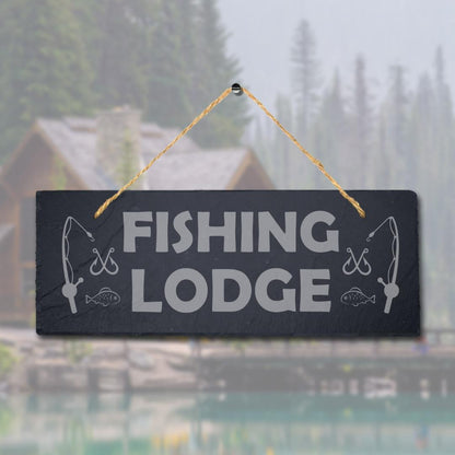 Fishing Lodge Laser Engraved Hanging Slate Fisher Man Ocean Lake Sea Plaque Sign