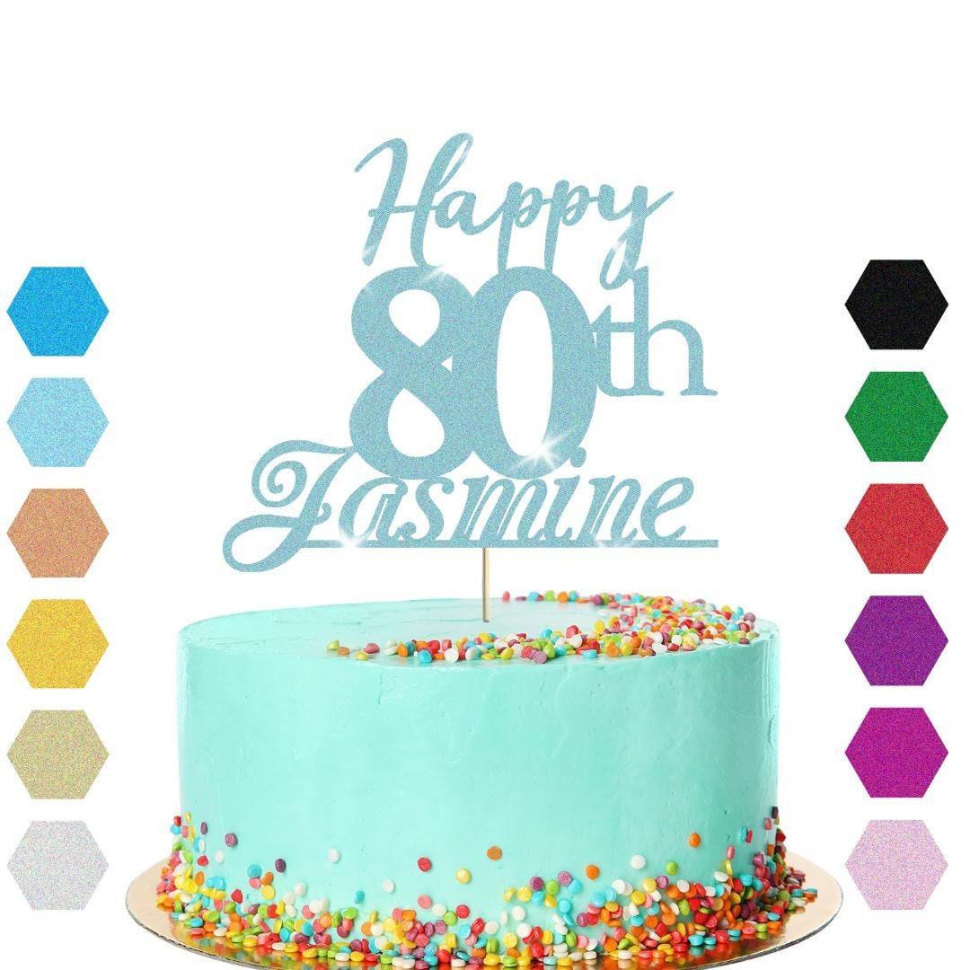 Personalised Name 80th Birthday Glitter Cake Topper Party Cake Decoration Gift
