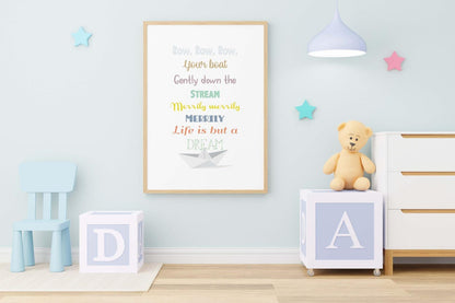 Rhyme Words Kids Boho Watercolour Hand Painted Effect Nursery Wall Art Poster