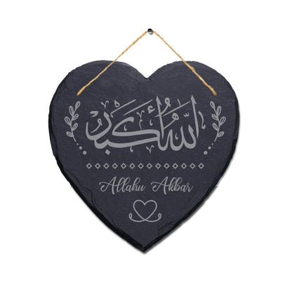 Allahu Akbar Takbir Engraved Wall Hanging Islamic Heart Home Slate Plaque Sign