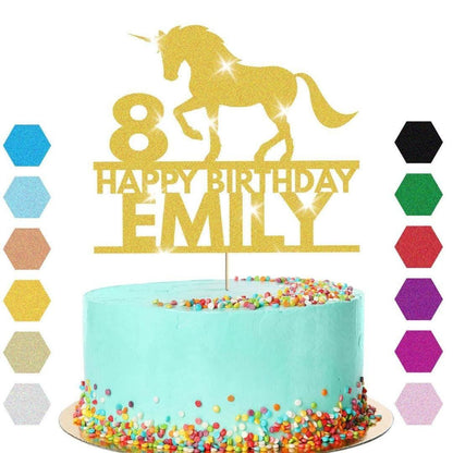 Personalised Unicorn Cake Topper Party Birthday Cake Decoration Any Name & Age