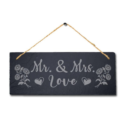 Mr & Mrs Love Laser Engraved Hanging Slate Wedding Valentine Gift Plaque Sign