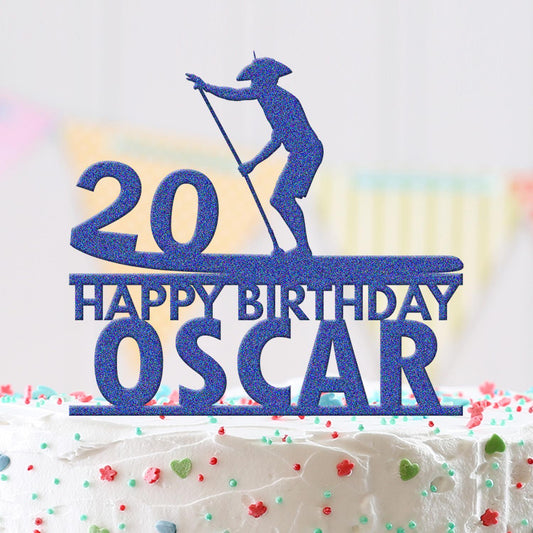 Personalised Acrylic Boy Paddle Boarding Birthday Cake Topper Decoration Gift