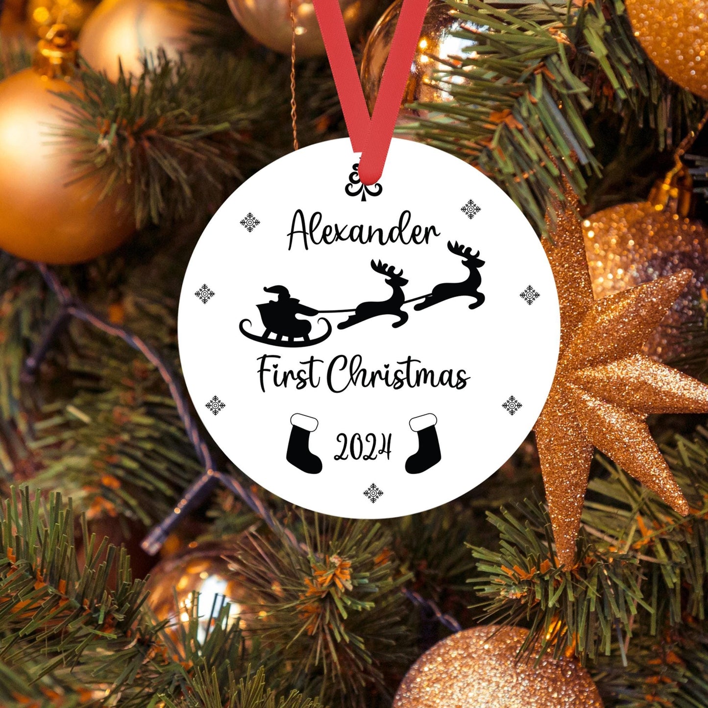 Babys First Christmas Bauble Personalised 1st Xmas Tree Hanging New Born Ornament Name Keepsake