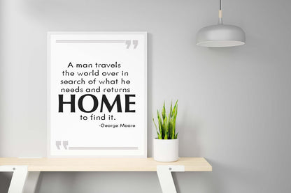Man Travels The World Over Inspirational Positive Quote Poster Art Wall