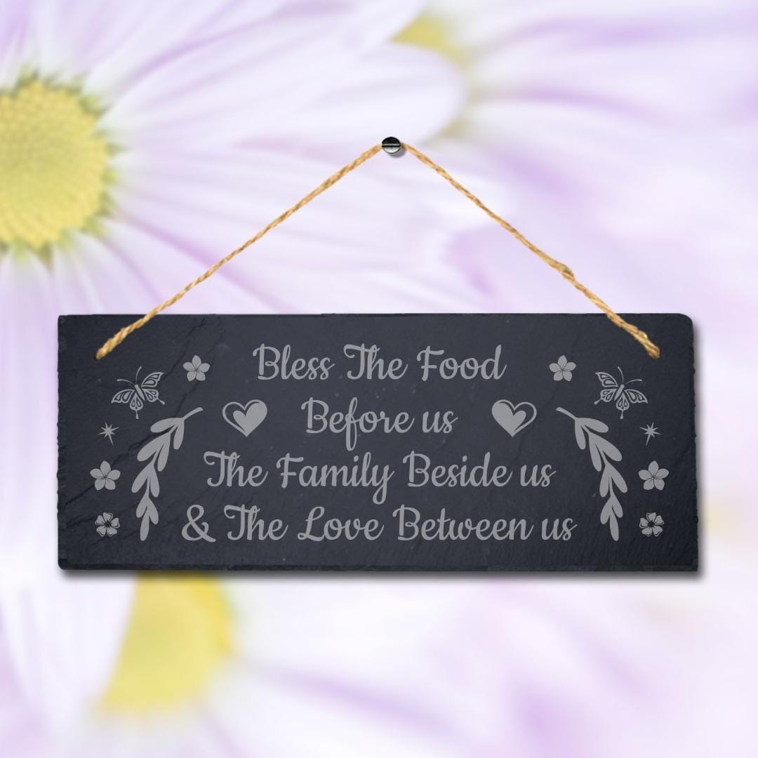 Bless Food Family And Love Laser Engraved Hanging Slate Kitchen Home Plaque Sign