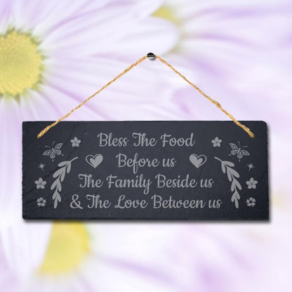 Bless Food Family And Love Laser Engraved Hanging Slate Kitchen Home Plaque Sign
