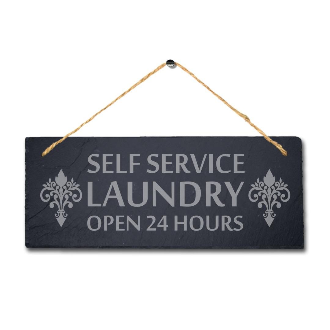 Self Service Laundry Laser Engraved Hanging Slate Washing Rustic Plaque Sign