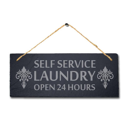 Self Service Laundry Laser Engraved Hanging Slate Washing Rustic Plaque Sign