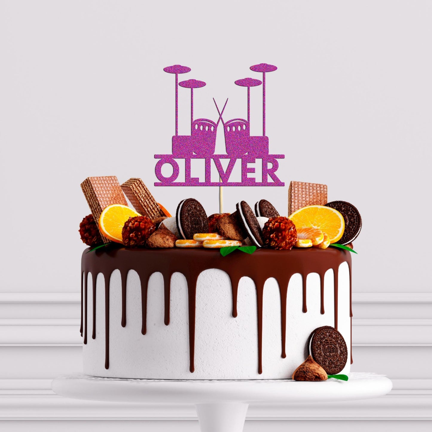 Personalised Glitter Drummer Cake Topper: Music Birthday Decoration