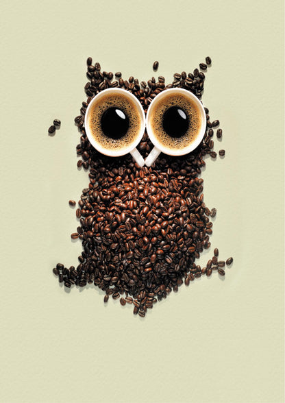 Owl Coffee Mug Poster: Whimsical Kitchen Art Print