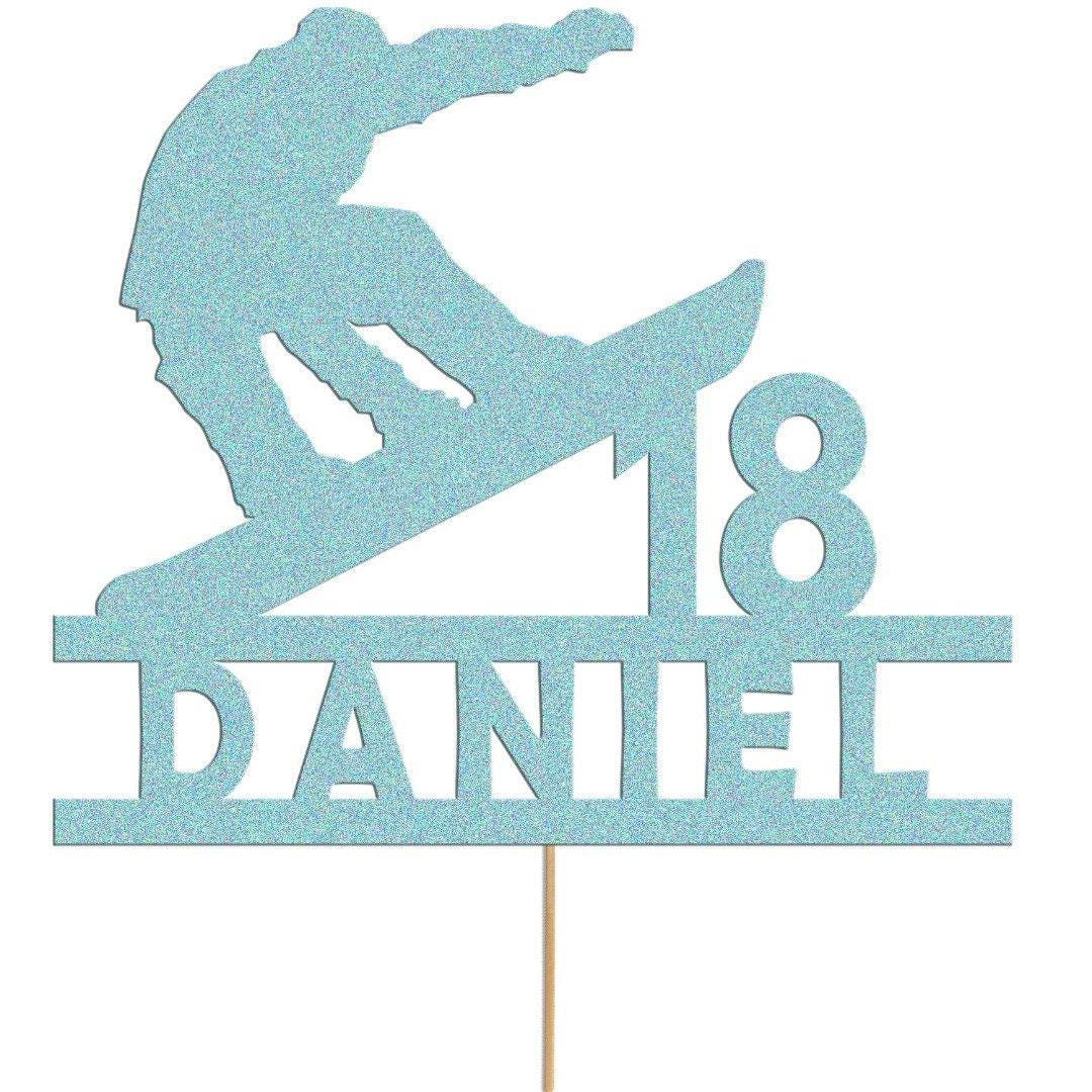 Personalised Skier Birthday Cake Topper: Glitter Party Decor